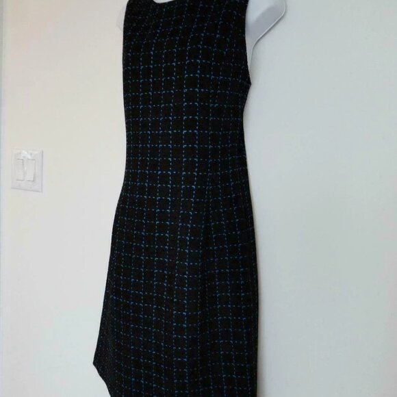 NWT OSCAR DE LA RENTA Black Blue Wool Cotton Tweed Sleeveless Pencil Dress 6 - Picture 2 of 7